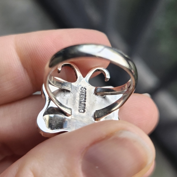 Handmade Sterling Silver 925 Kingman Turquoise Butterfly Ring Size 8 - Picture 5 of 8